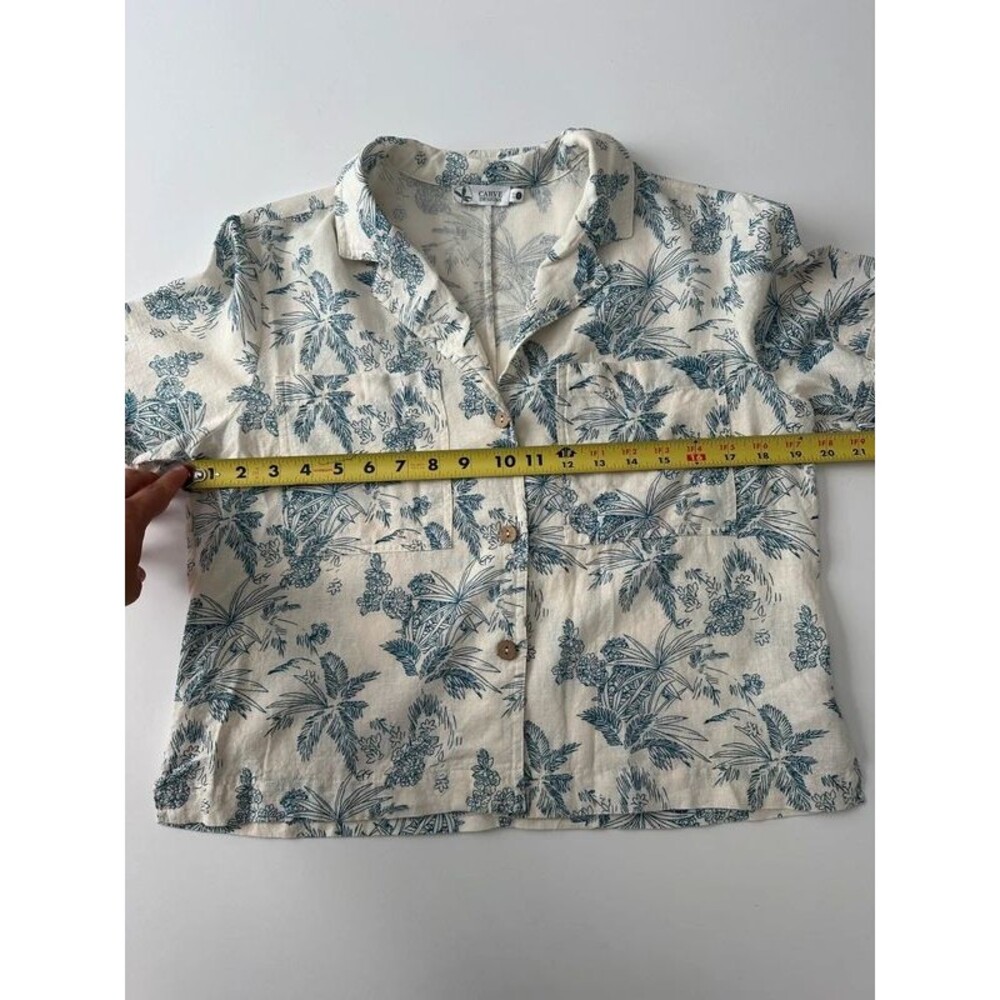 Carve Designs Linen Camp Shirt Scenic Palm Print Transitional Layering Piece - Picture 6 of 8